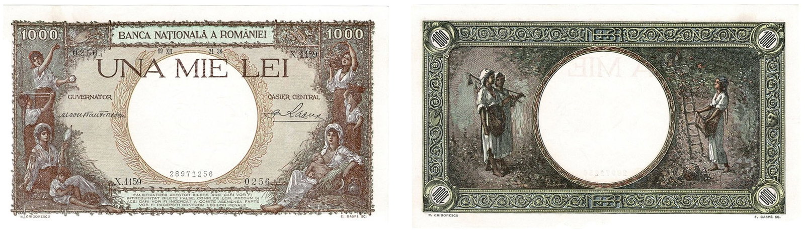 1000 Lei (19.12.1938-1.11.1940) dated 21st of December 1938: Pick 46. Mint state, UNC!