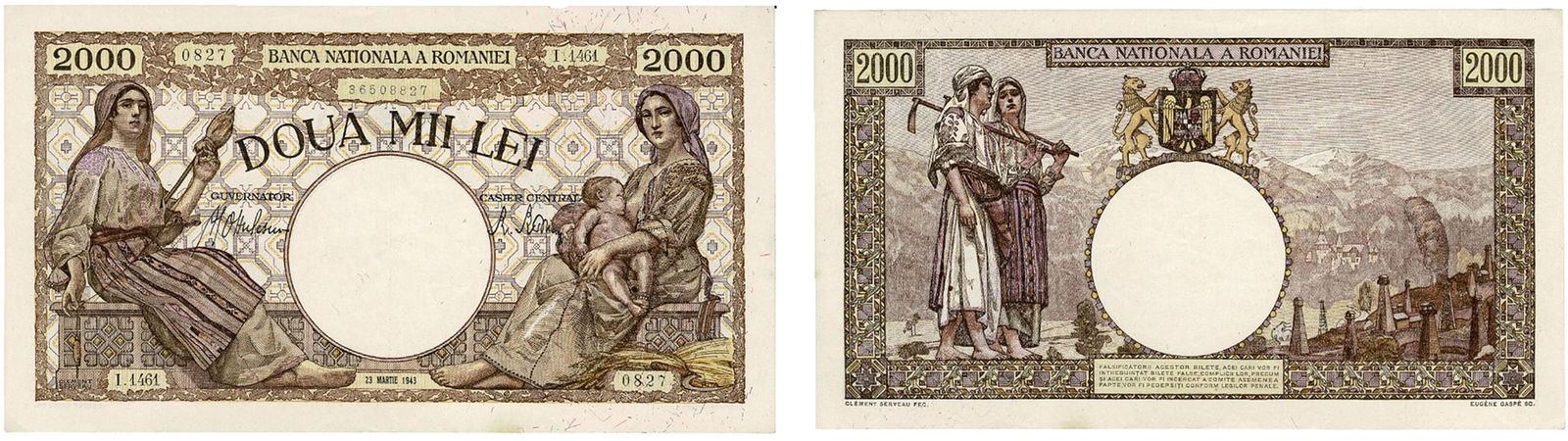 2000 Lei (18.11.1941-10.10.1944) dated 23rd of March 1943 (1 of 1)