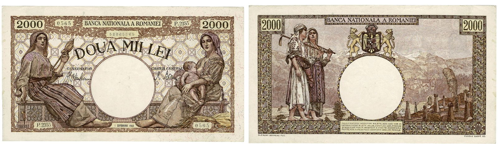 2000 Lei (18.11.1941-10.10.1944) dated 1st of September 1943 (1 of 1)