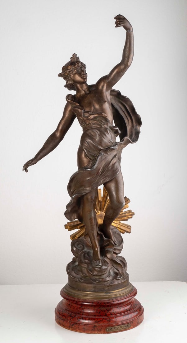 Large decorative regule (zamak) statue, light patina, mythological inspiration (1 of 2)