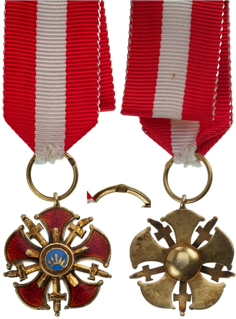The Order of Sepah (Nishan-i-Sipah): Breast Badge Miniature, instituted in 1924, 17 mm, gilt Silver, enameled, original suspension ring and ribbon. Very rare and superb! I RR!