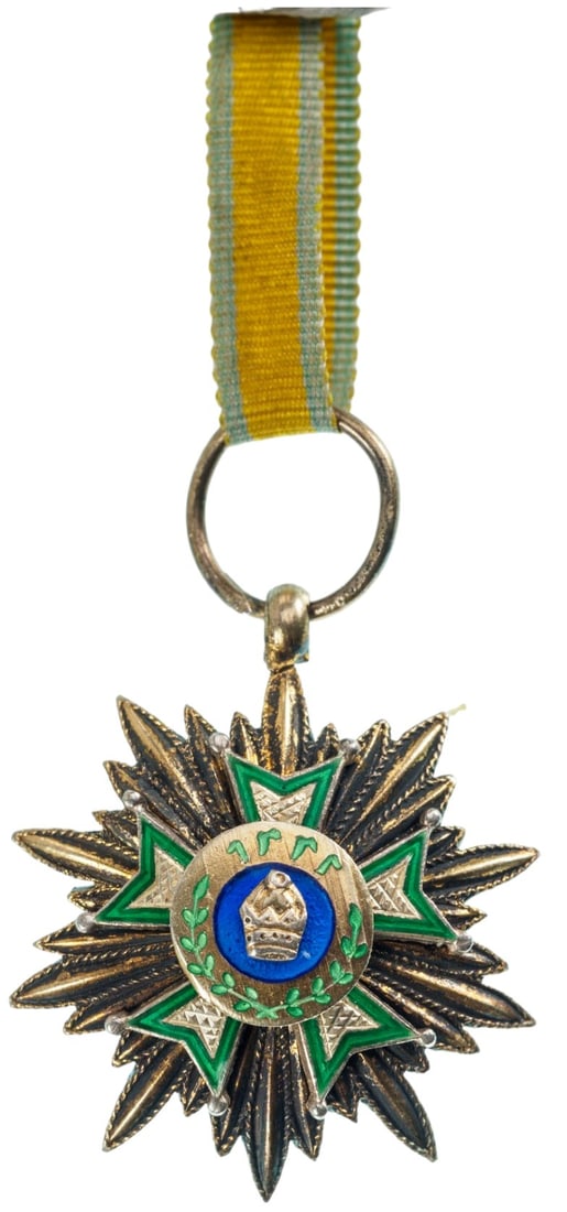 Order of the Crown (Order Of Taj): Grand Cross Star Miniature, instituted in 1913. Breast Badge, 22x19 mm, gilt Silver, hallmarked, enameled, original suspension ring and ribbon. I R!