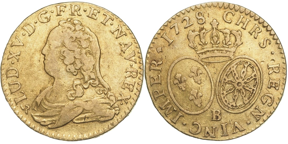 Louis XV (1715-1774) Louis d`or 1728 B, Rouen mint (1 of 1)