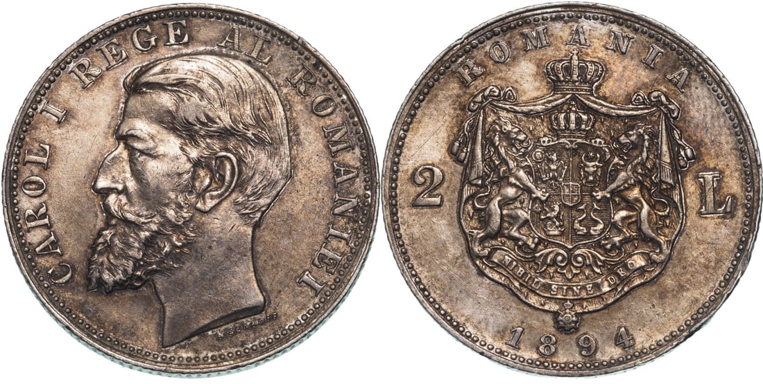 Carol I (1866 - 1914) 2 Lei 1894, Bruxelles mint (1 of 1)