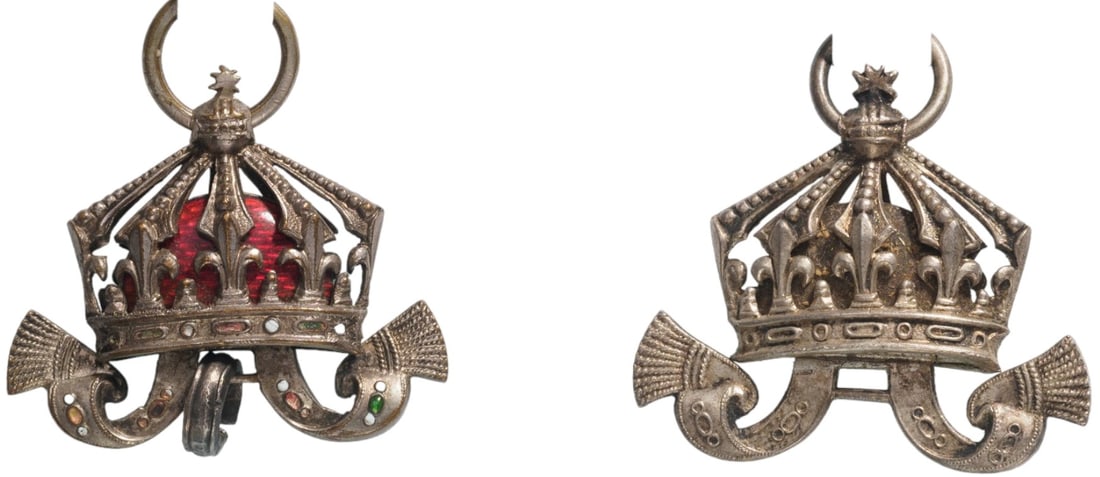 Order of Military Merit, Lot of Two Bulgarian Crowns: 34x30 mm., Silver, enameled, original suspension rings. (2)