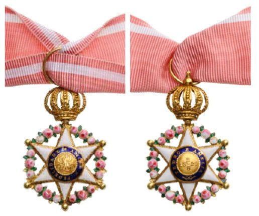 IMPERIAL ORDER OF THE ROSE: Country: BRAZIL Knight's Cross Half Sized instituted in 1829. Breast Badge 30 mm GOLD approx. 16 g enamelled both central medallions gold enamelled with Imperial Crown suspension device and modern but