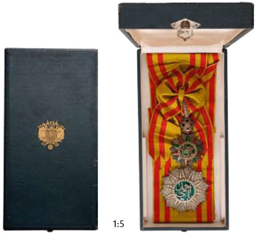 ORDER OF NISHAN EL-IFTIKHAR: Country: TUNISIA Grand Cross Set 1st Class Sidi Ahmed Period (1929-1942). Sash Badge 61 mm silver partially enamelled (minor restorations to the enamel) central medallion silver enamelled with ornamen