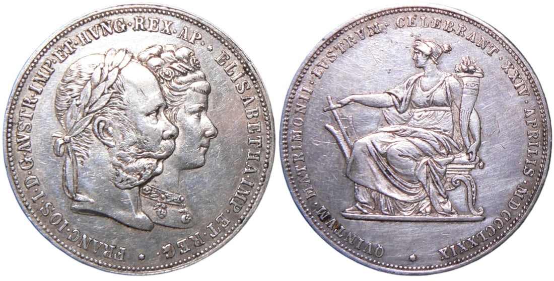Franz Joseph (1848 - 1916), 2 Gulden 1879 "Silver Wedding", Vienna (1 of 1)