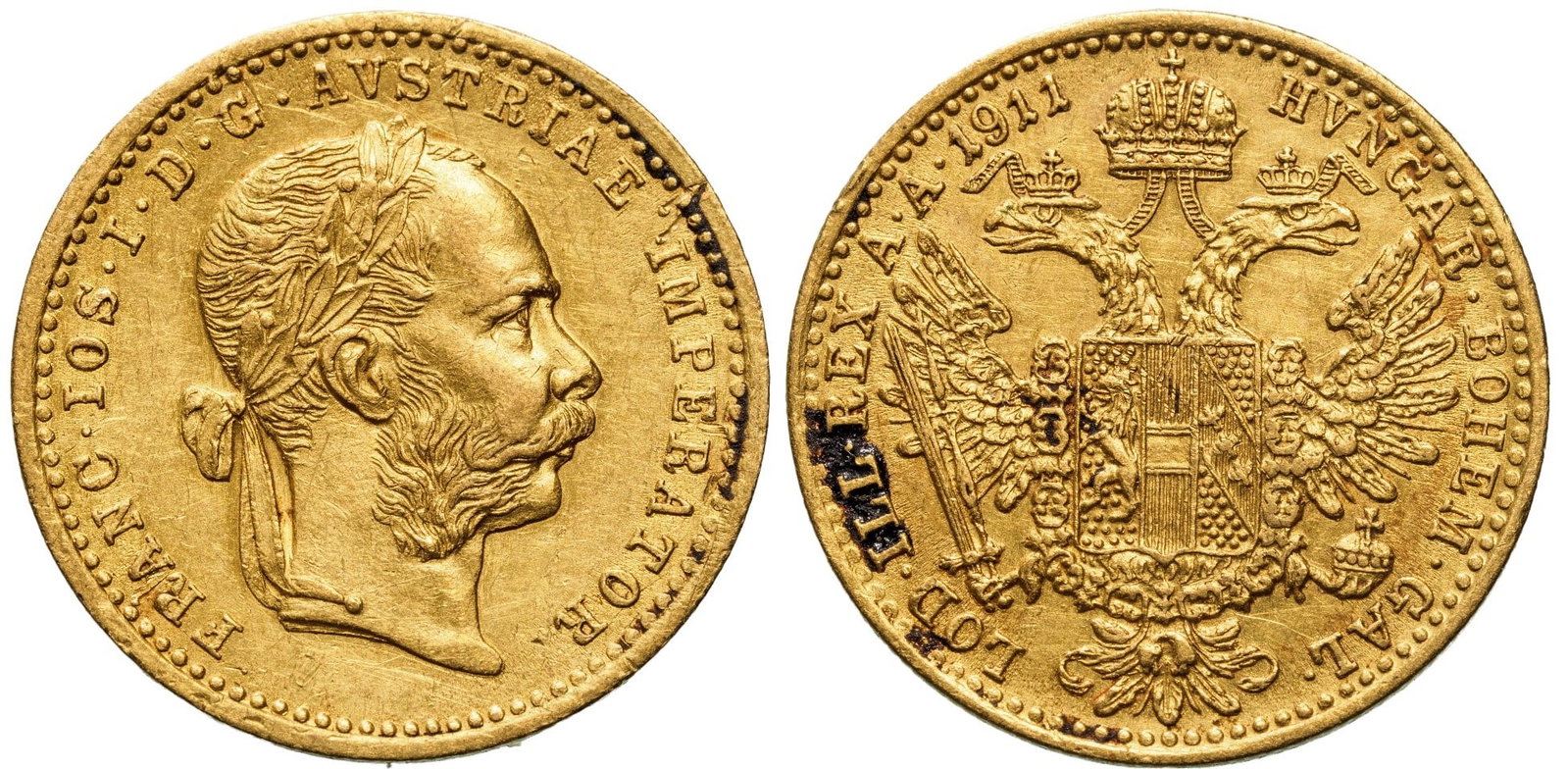 Franz Joseph (1848-1916) Ducat 1911, Vienna mint: Gold, 3.45 g. Fb. 493, J. 344. XF+