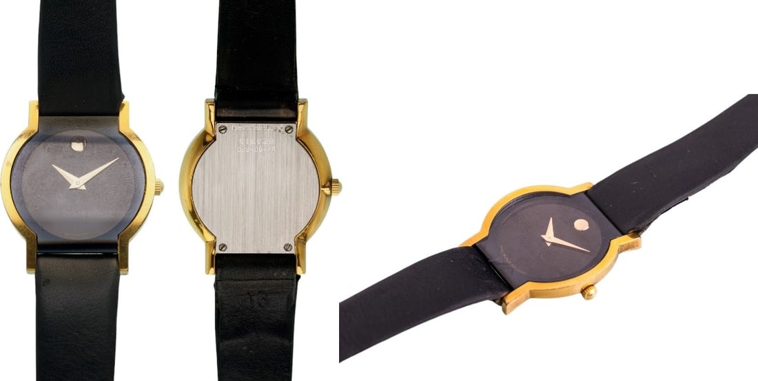 Movado Bracelet Ladies Watch: Movado bracelet ladies watch, 27,49 x 23.56., gilt dial and leather bezel, stainless steel case, quartz mechanical movement. In perfect condition.