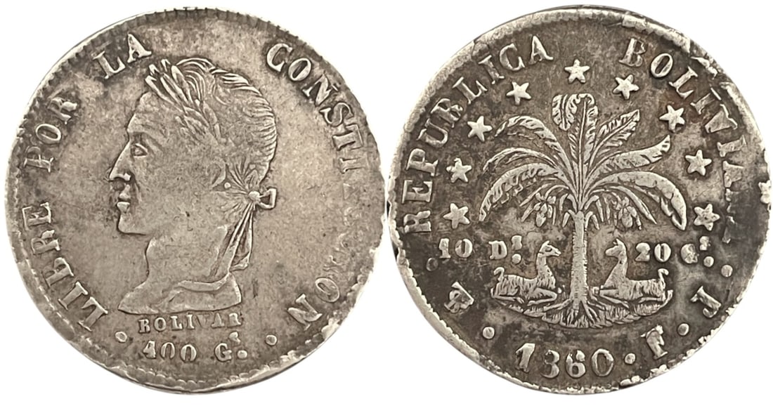 8 Soles 1860 FJ, Potosi mint: Silver, 19.88 g. KM 138.6. VF+
