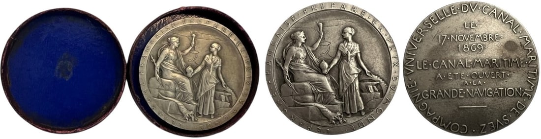 Universal Company of the Suez Chanel, Medal 1869: Silver, (41 mm, 40 g.), original box. UNC!