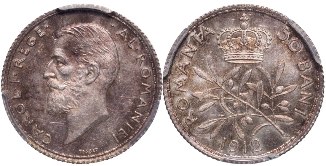 Carol I (1866 - 1914) 50 Bani 1912, Bruxelles mint: Silver, Stamb. 074. PCGS MS62