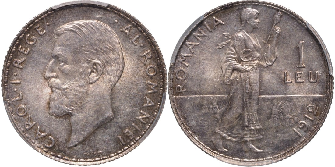 Carol I (1866 - 1914) 1 Leu 1912, Bruxelles mint: Silver. Stamb. 075. PCGS MS 64.