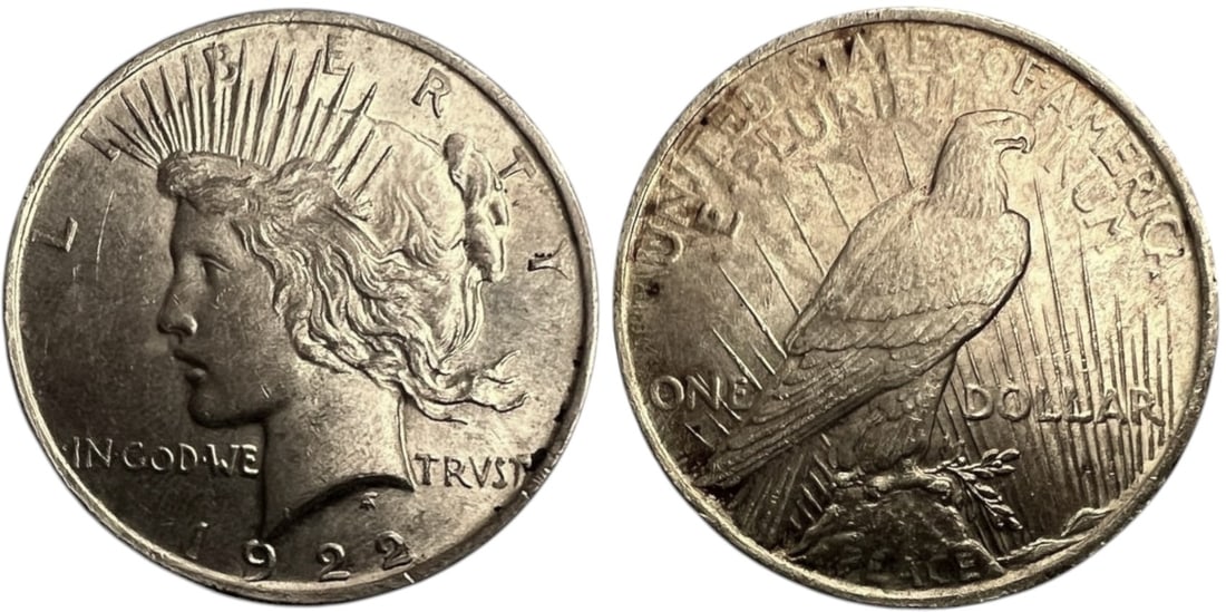 1 Dollar "Liberty Head" 1922: Silver, 26.77 g. KM 150. A splendid coin in mint state, with superb patina! UNC!