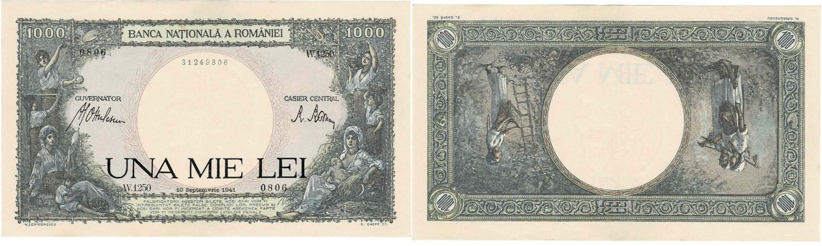 1000 Lei (10.9.1941 - 20.3.1945), dated 10th of September 1941 (1 of 1)