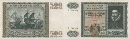 500 Pesetas, 9 January 1940