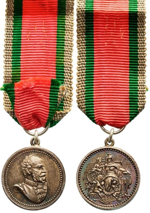 Commemorative Medal for 25 Years of Reign: Breast Badge, 15 mm. Silver, original suspension ring and ribbon. A scarce and beautiful miniature, in extremely fine condition! I