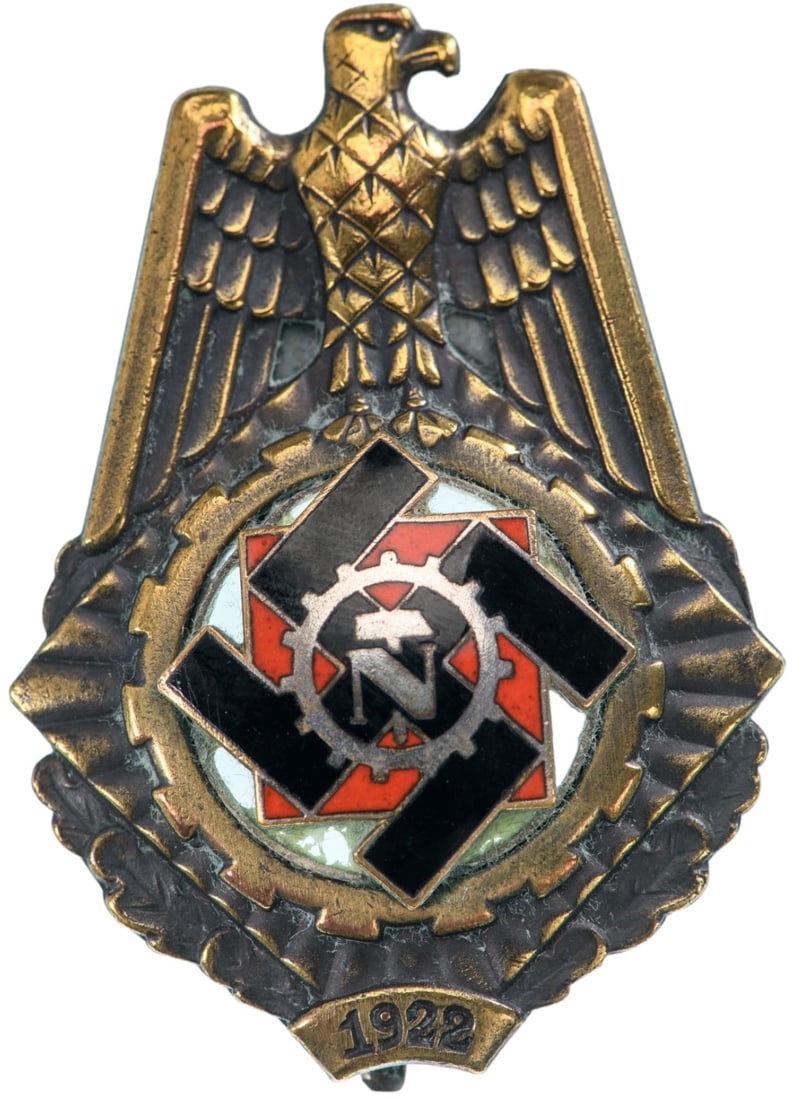 Technische Nothilfe, 1922 / Technical Help Badge, 1922: Breast Badge, 50x35 mm., silvered Bronze, maker's marks, with enameld center, original vertical pin on reverse. Very attractive! I