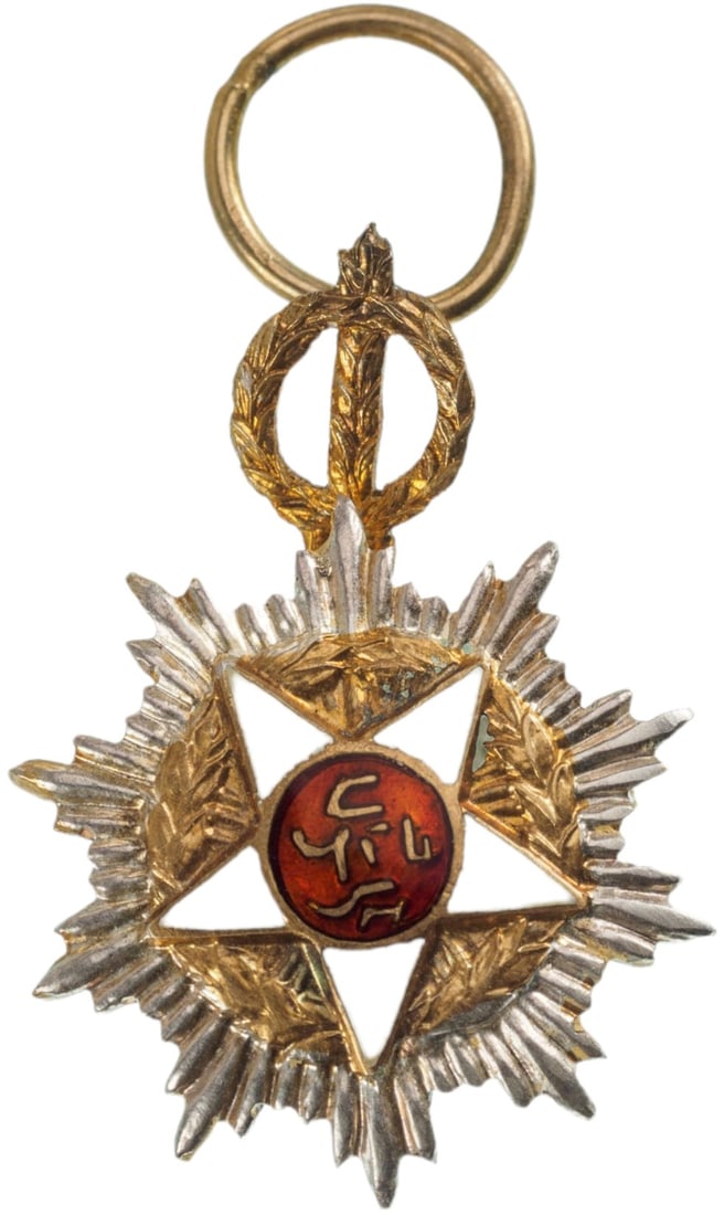 Order of Independence (Wisam Al Ordani Al Istiklal): Breast Star Miniature, 24x19 mm, Silver and gilt Silver, one side partially enameled, original suspension device. Rare and superb, mint condition! I R!