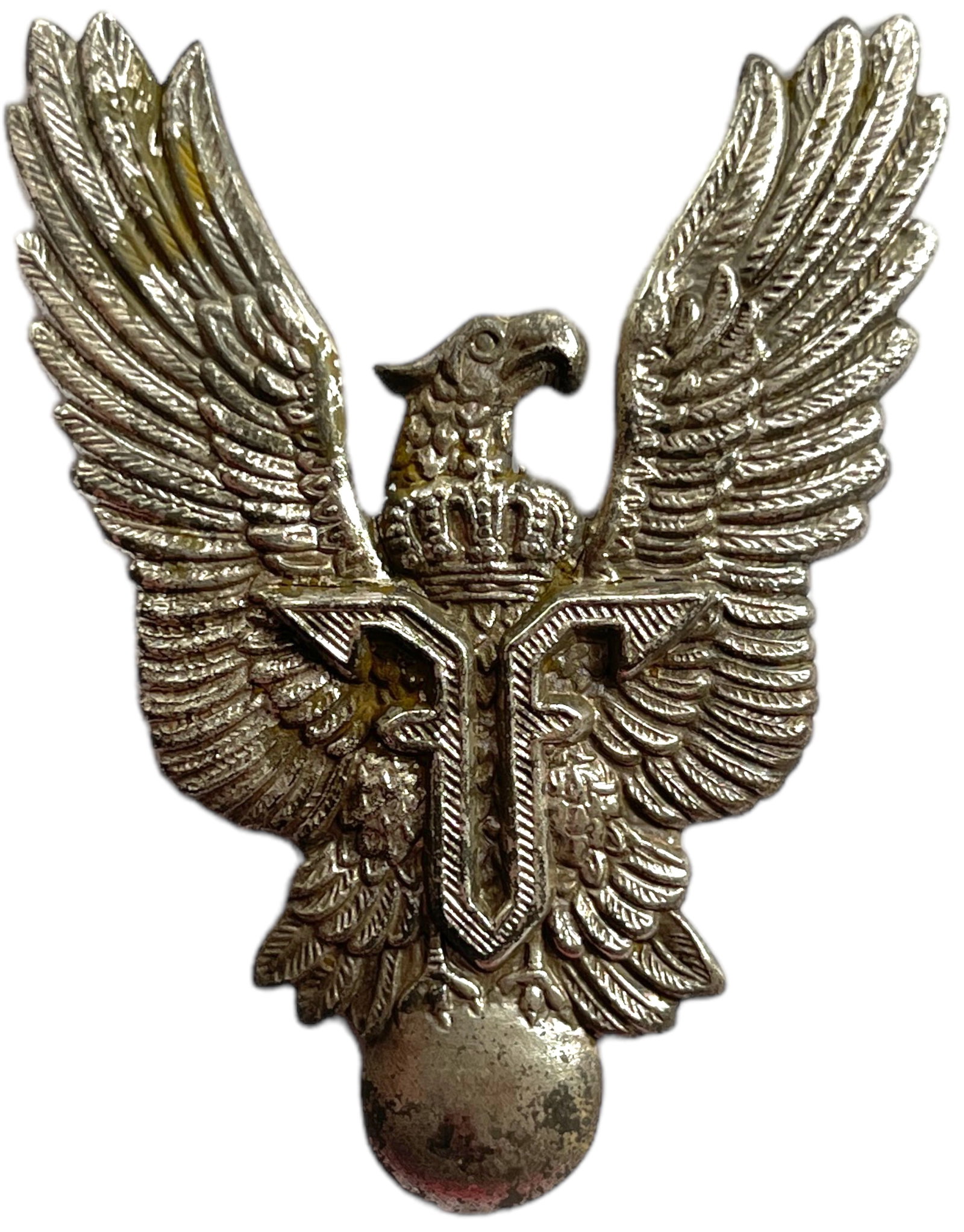PILOT BADGE "KING FERDINAND I" MODEL, 1915: Breast Badge, silvered Bronze, with thin pin on reverse, I.M.S.P.R. 224. Rare! I R!