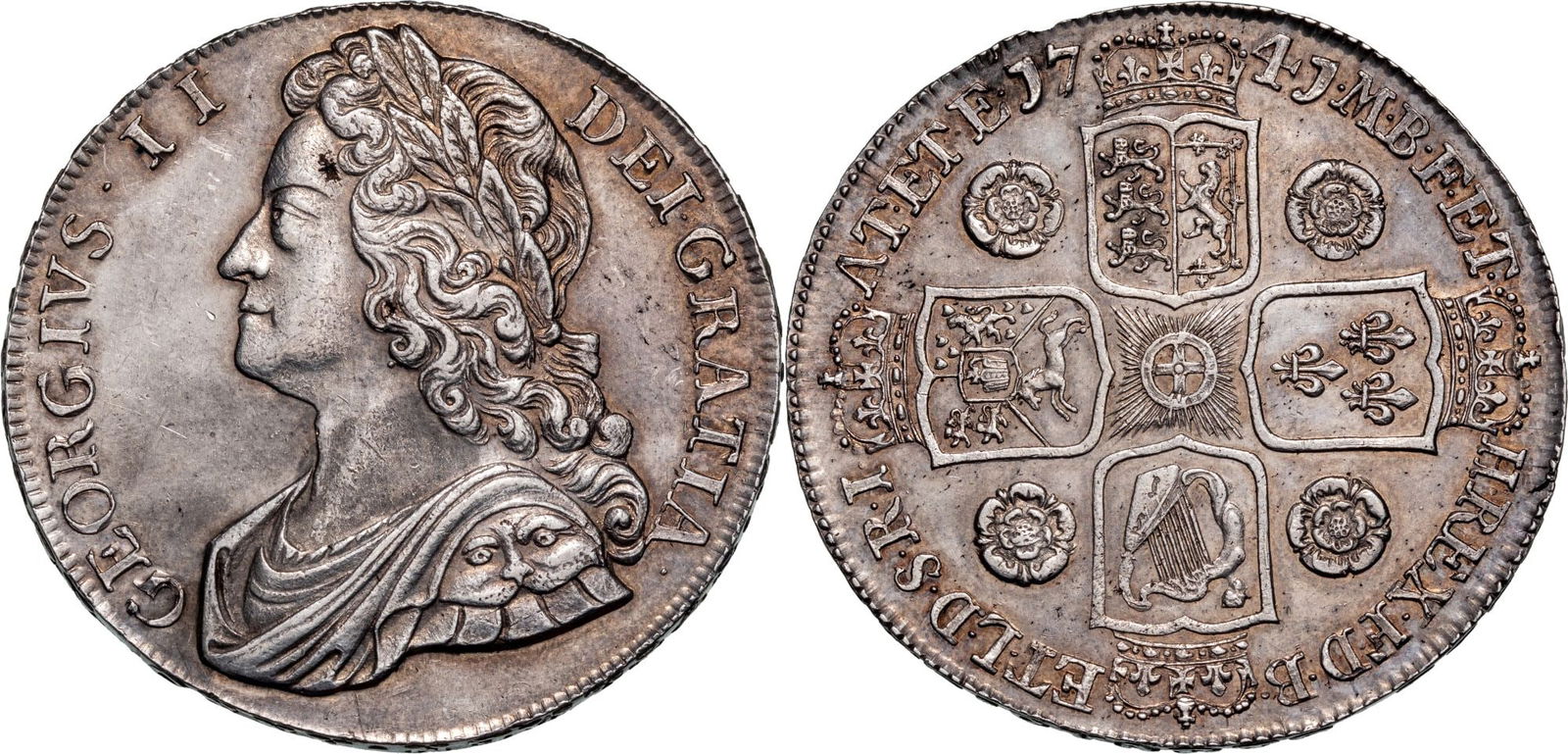George II (1727-1760), Crown 1741, Roses & Plumes, edge DECIMO QVARTO (1 of 1)