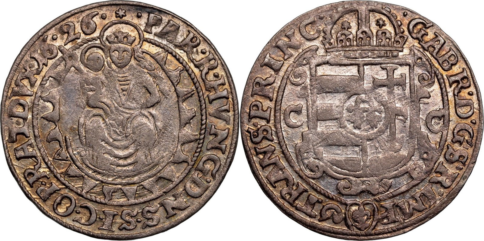 Gabriel Bethlen (1913-1629) Groschen 1626 CC, Kaschau mint: Silver, 2.13 g. Resch 330. UNC