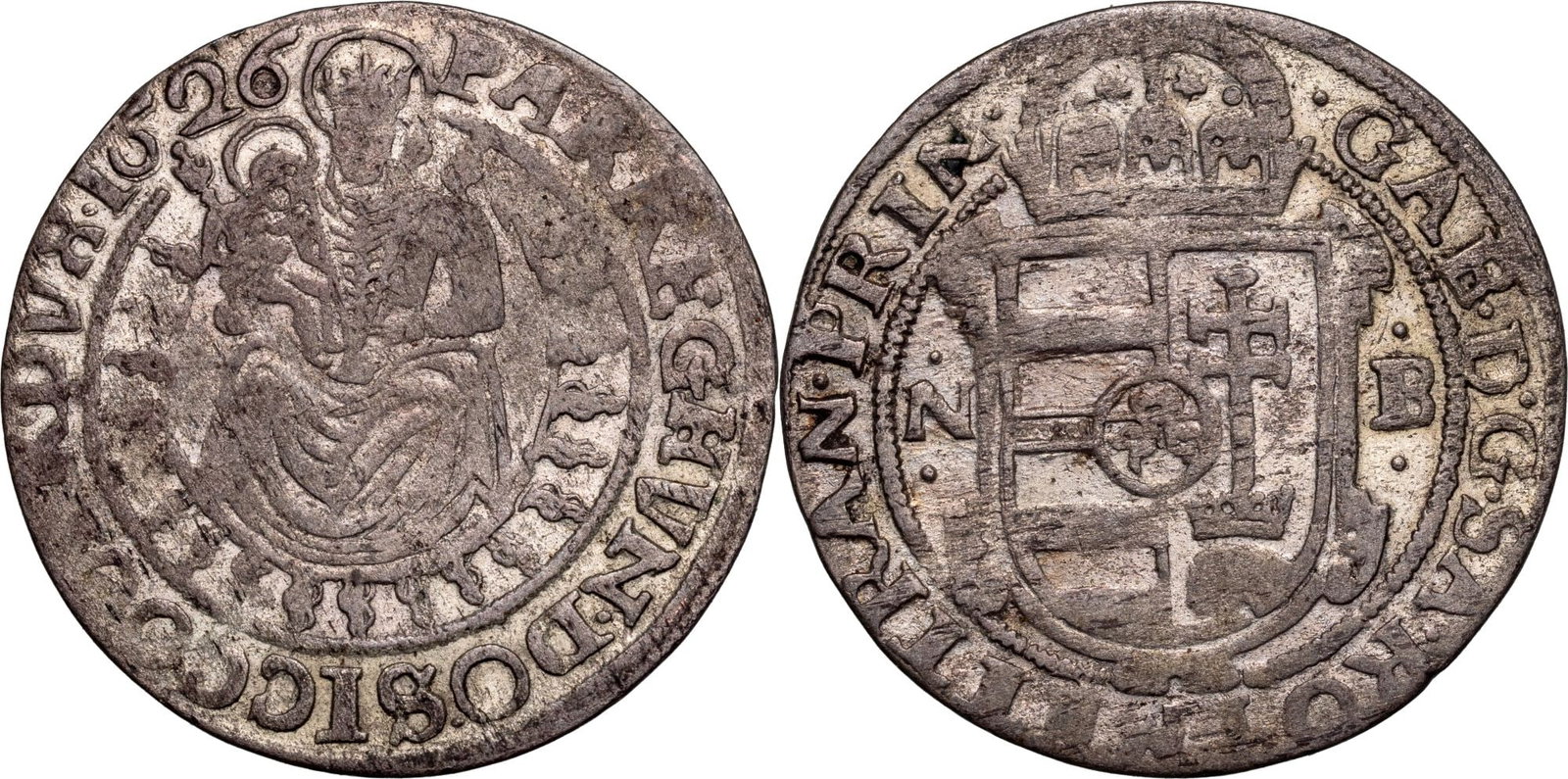Gabriel Bethlen (1913-1629) Groschen 1626 NB, Nagybanya (Baia Mare) mint: Silver, 2.15 g. Resch 339. XF