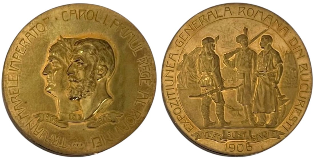 Carol I - Romanian General Exhibition: Medal 1906, gilt Bronze, 50 mm., 48,85 g. UNC!
