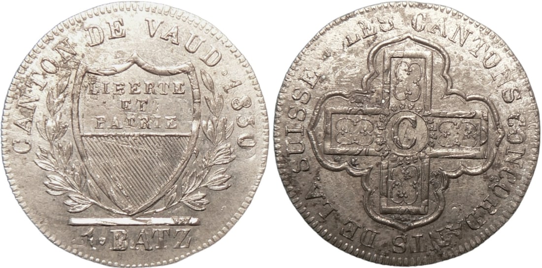 Vaud, Batzen 1830: Billon, 2,27 g. HMZ 2-1002. XF+