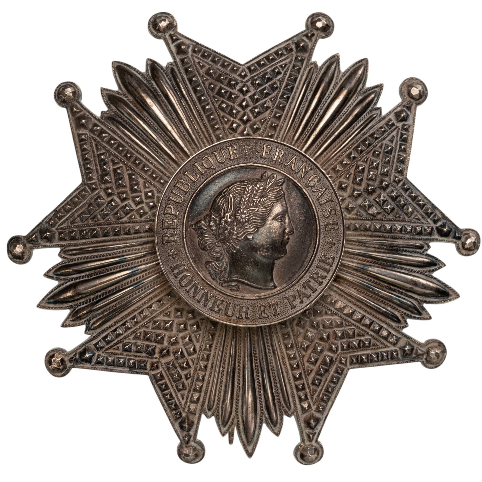 ORDER OF THE LEGION OF HONOR: Grand Cross Star, 3rd Republic (1870-1940). Breast Star, 90 mm, Silver, vertical pin and two side hooks.A star in extremely fine condition. I