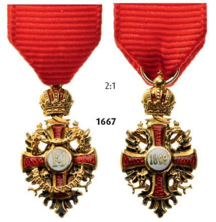 ORDER OF FRANZ JOSEPH: Country: AUSTRIA Knight 's Cross. Breast Badge, GOLD, 23 mm, enameled, original suspension ring and ribbon. I1700 SEK (200 €)