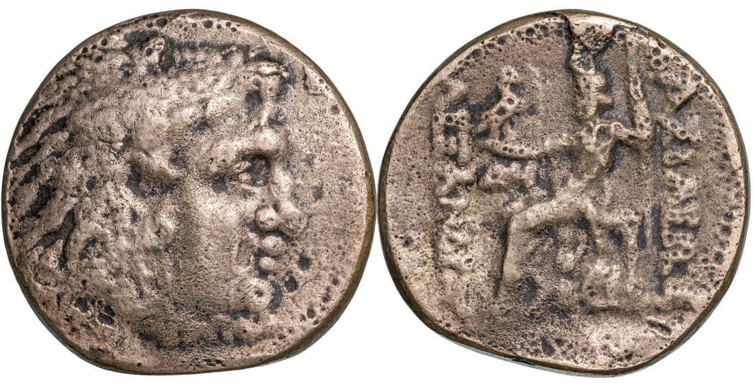Kings of Macedon. Mesembria. Alexander III "the Great" (336-323 BC.) Tetradrachm, Silver (29mm.: Silver (29mm. 14,59 G)Head of Herakles right, wearing lion's skin / BAΣIΛEΩΣ AΛΕΞΑΝΔΡΟΥ, Zeus seated left, holding eagle and sceptre; c