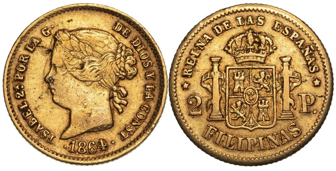 Isabel II (1833-1868) 2 Pesos 1864, Manilla (1 of 1)