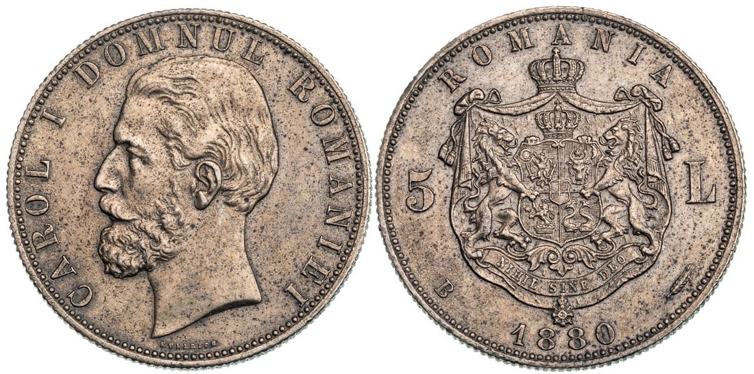 Carol I (1866 - 1914) 5 Lei 1880, name near rim, Bucharest mint (1 of 1)