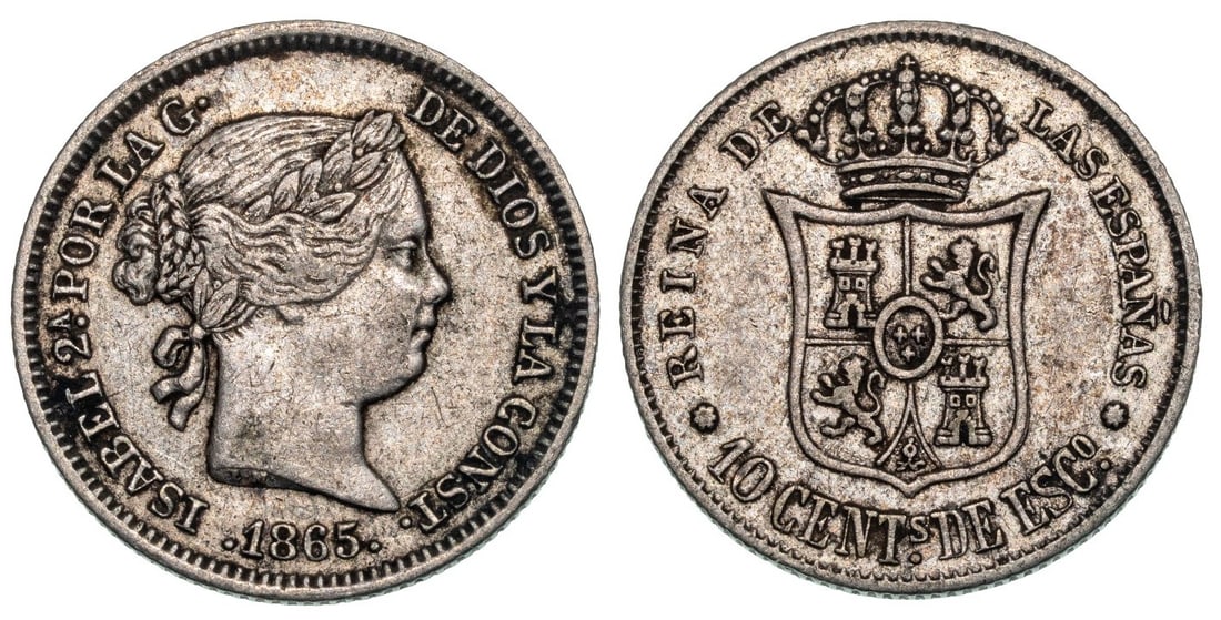 Isabel II (1833-1868) 10 Centimos de Escudo 1865, Sevilla mint (1 of 1)