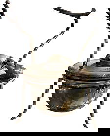 Silvered Tea warming oil or Spirit Burner: Typical English Silvered tea oil or spirit burner with stand used to warm a tea kettle. Dimensions with stand: 12.5x8.5 cm. Very good condition.