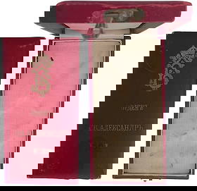 Order of Saint Alexander: Knight's Cross with Crown, 5th Class. Original Case of Issue, with gilt monogram of Tsar Boris III and inscription on the lid. Almost extremely fine condition! I-