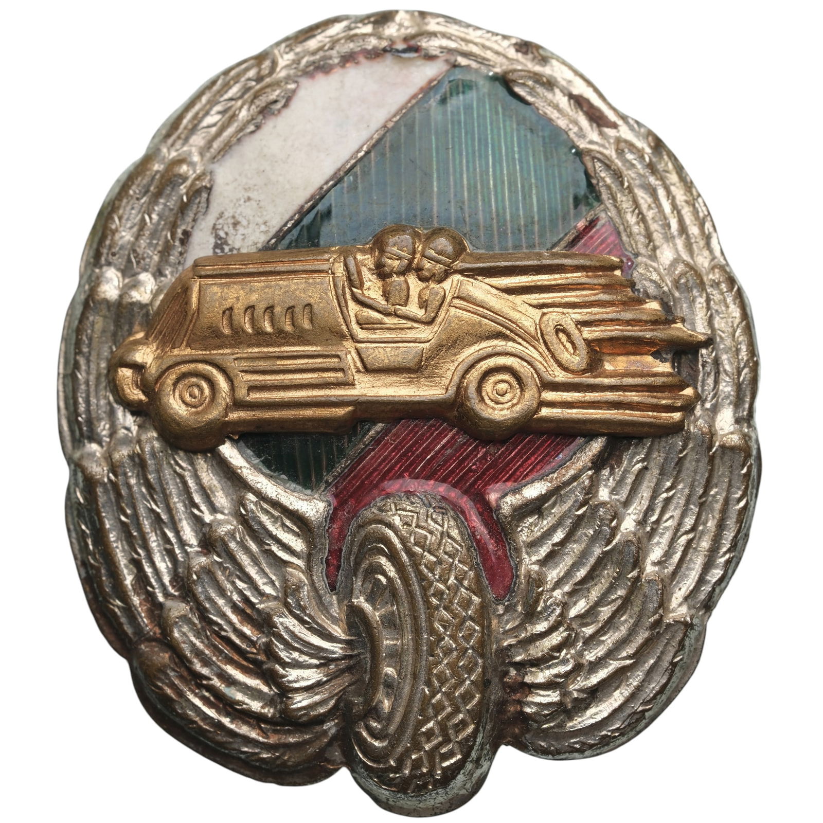 Excellent Military Truck Driver Badge: Breast Badge, 37x32 mm., silvered, original screw and plate. Mint condition! I