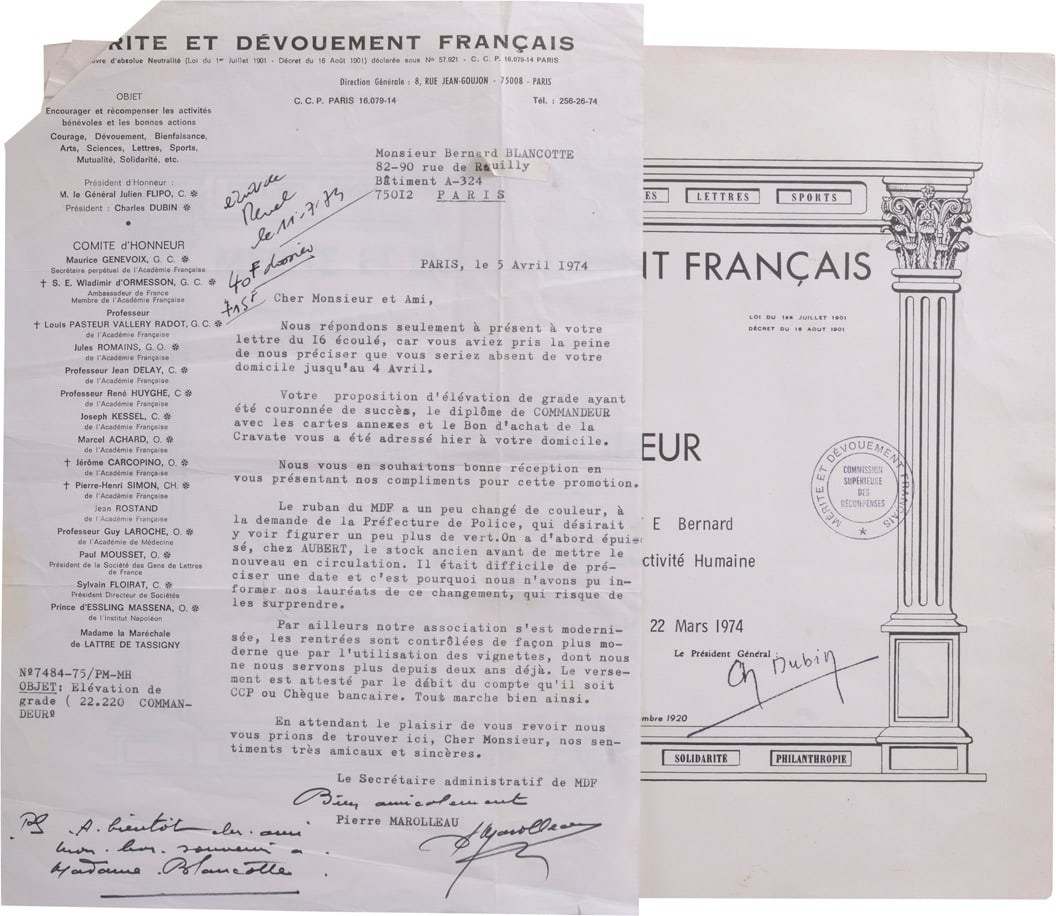 Lot of 4 Documents belonging to Mr. Bernard Blacotte (1 of 3)