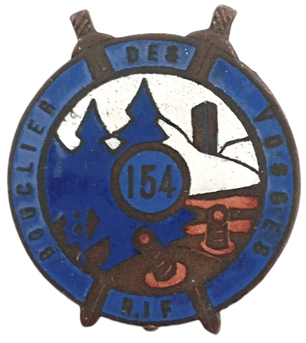 154 Regiment Forteresse Infantry RIF Badge: Breast Badge, 38x32 mm, gilt Bronze, pin on the back. I