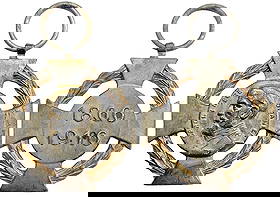 Cross for 50 Years of Reign of Carol I, PATTERN: Breast Badge, 35 mm, gilt Bronze, original suspension ring. An extremely rare cross, issued for the 50th Anniversary of Reign of King Carol I, but never awarded due to his death in 1914. RR! I