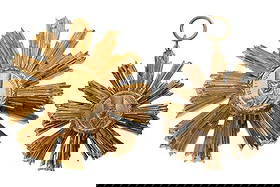 RSR - ORDER OF "TUDOR VLADIMIRESCU", instituted in 1966: Set for Diplomates, 1st and 2nd Classes. Breast Stars, 56x53 mm, gilt Bronze, one with original suspension ring and one with pin back. Very rare! (2) I RR!