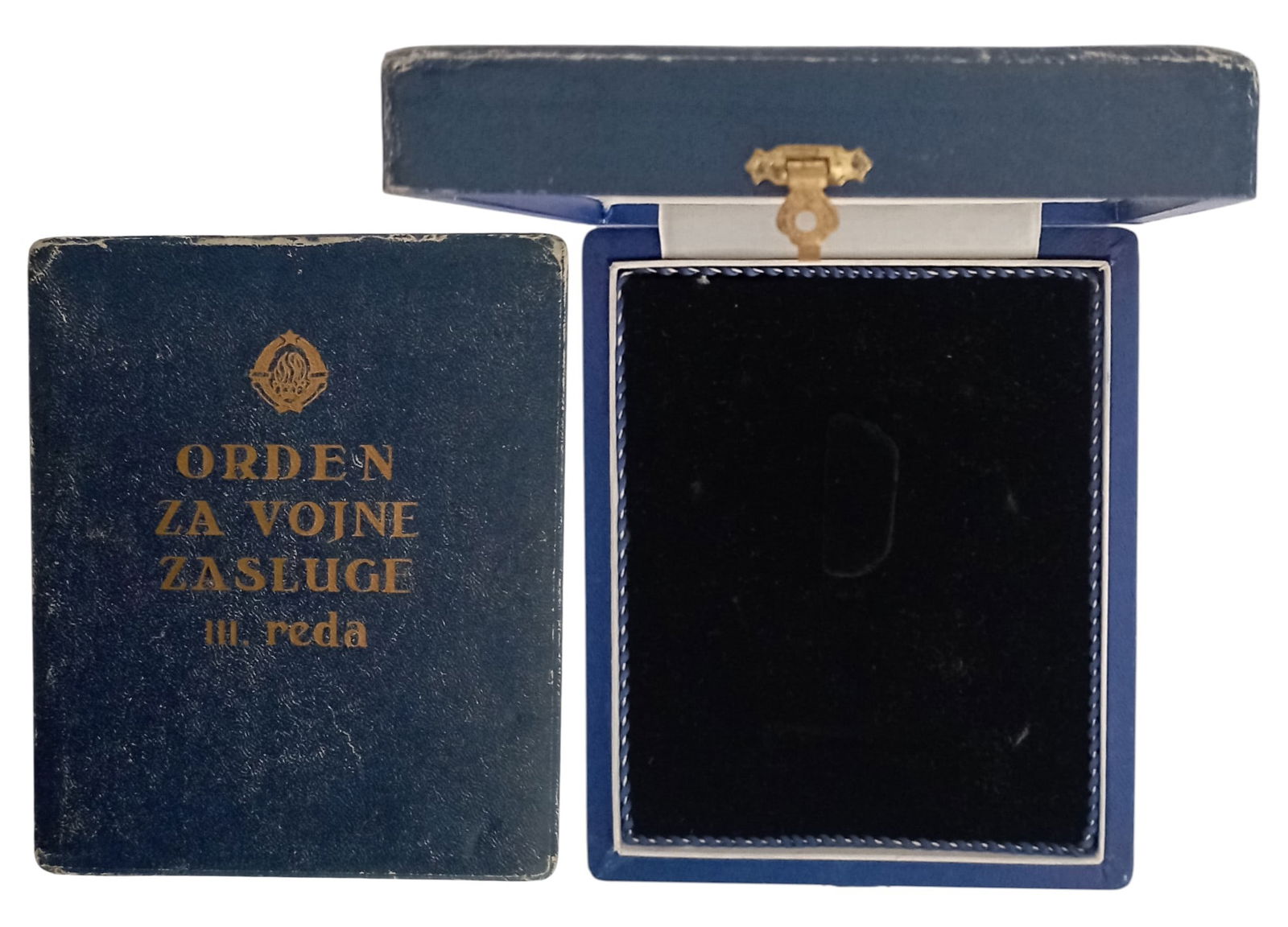 Order of Military Merit (Orden za vojne zasluge): 3rd Class, instituted in 1951. Original case of issue, 132x110 mm., with gilt inscription on the lid A box in very fine condition! I