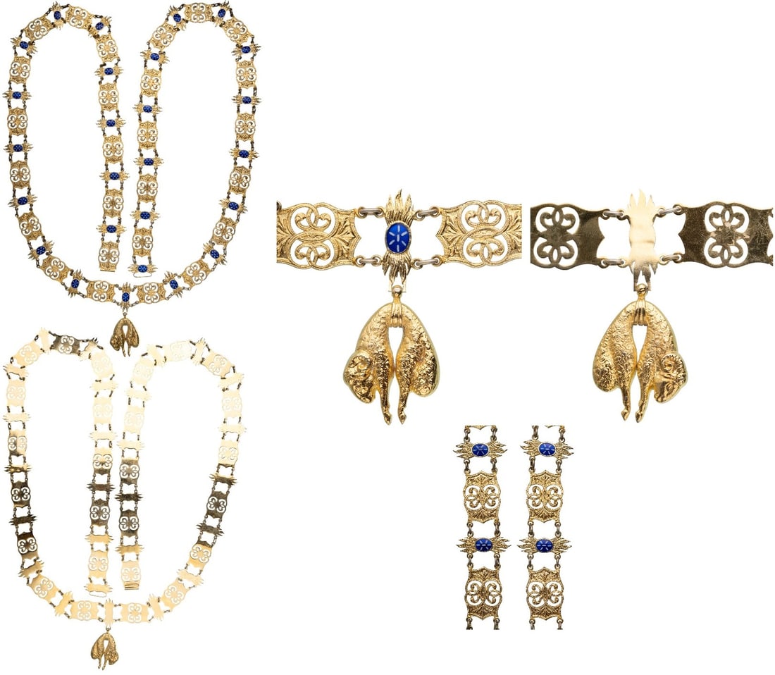 Order of the Golden Fleece: Collar Chain with Collar Badge. Collar Chain with 26 links, 147 cm. and Badge, 47x32 mm., gilt Bronze. Excellent quality and of sumptuous apparence, for replacement or museum's purpose after 1918. Ver