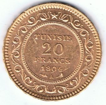 20 FRANCS 1904: Country: TUNISIA 20 Francs 1904, Gold, w: 6.4 g. / id 5218
