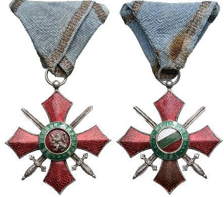 Order of Military Merit: Knight's Cross, 5th Class, Republic Model, 1944-1950. Breast Badge, 56x51 mm, Silver, central medallion enameled, original suspension ring and ribbon. Mint condition, best quality and very rare! I RR!