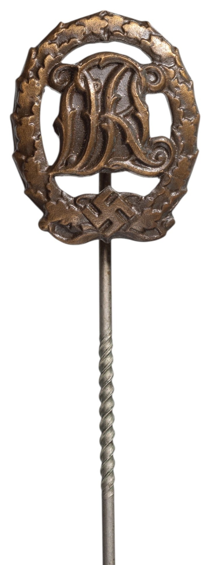 DRL Sports Pin: Bronze Grade Award Miniature. Breast Badge, 16x14 mm, Bronze, "St. & L. maker's mark", original long pin on the back. Scarce! I R!
