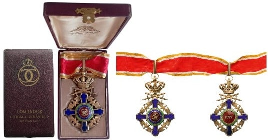 ORDER OF THE STAR OF ROMANIA, 1864: Commander's Cross, Intermediary Model (1932), for Military in Time of Peace. Neck Badge, 113x66 mm, gilt Silver, maker`s mark "Josef Resch&Fils, Bucarest", both sides enameled, with original suspensio