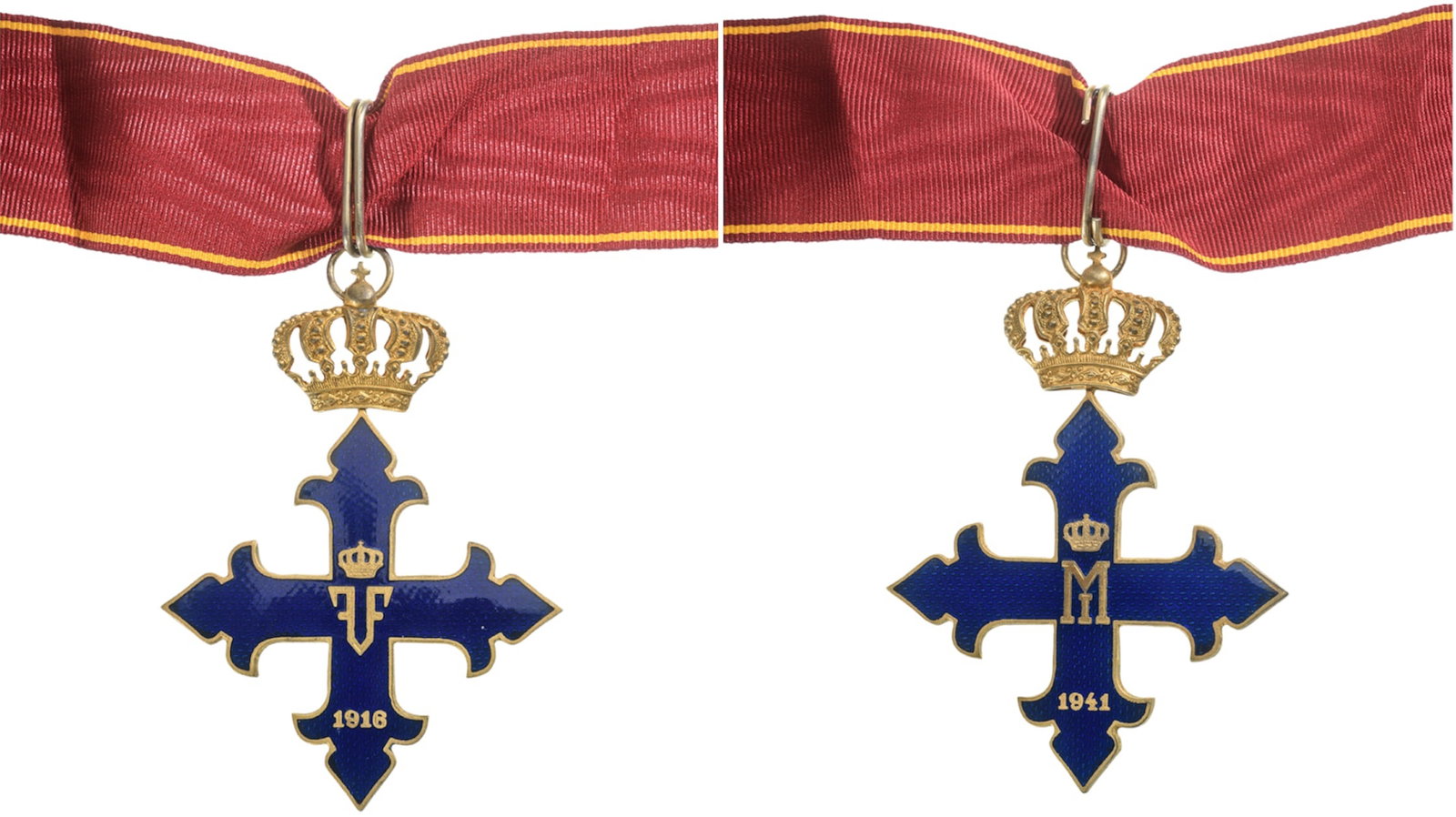 Order of Michael the Brave (1941): Commander`s Cross, 2nd Class, 4th Model in gilt Copper, 84,0x61,0 mm., blue enameled, obverse with the cipher of King Michael I and the 2nd model institution year 1941, reverse the order`s original in